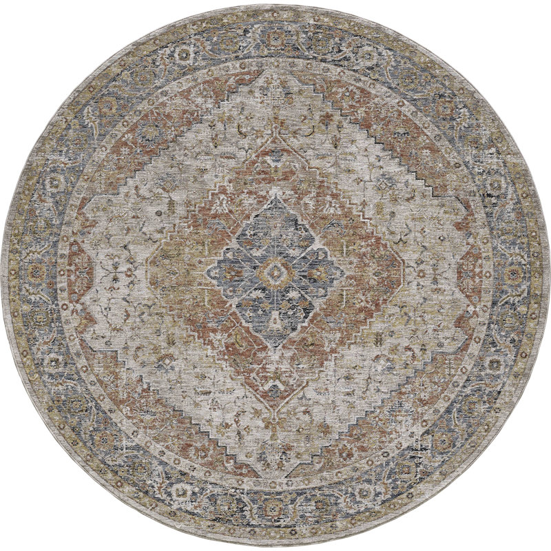 Oriental Machine Woven Polyester Area Rug, Round 7'10", Spice