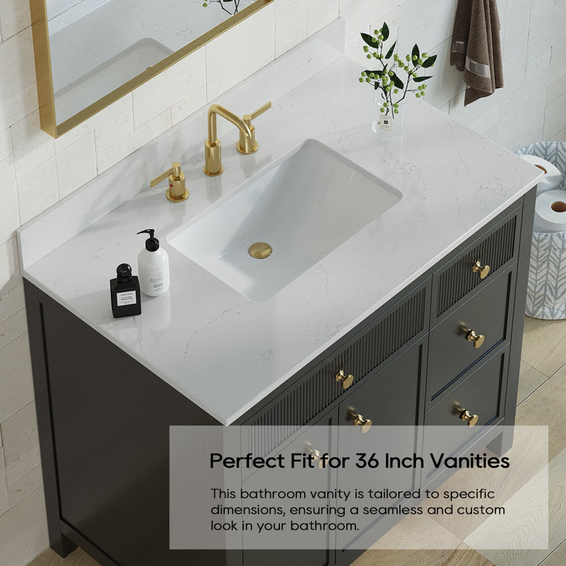 Bianco Bella 37" White Quartz Undermount Single Sink Vanity Top