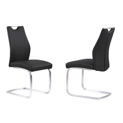 Chaise de salle à manger contemporaine en similicuir noir et finition en acier inoxydable brossé - ensemble de 2