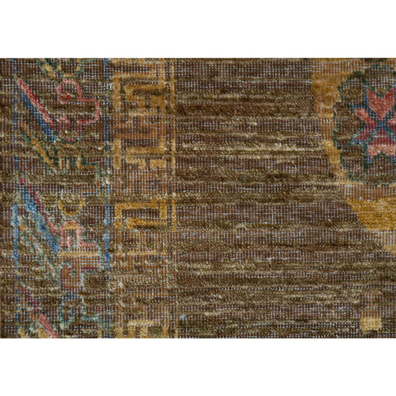 Tapis bleu / brun / jaune noué à la main