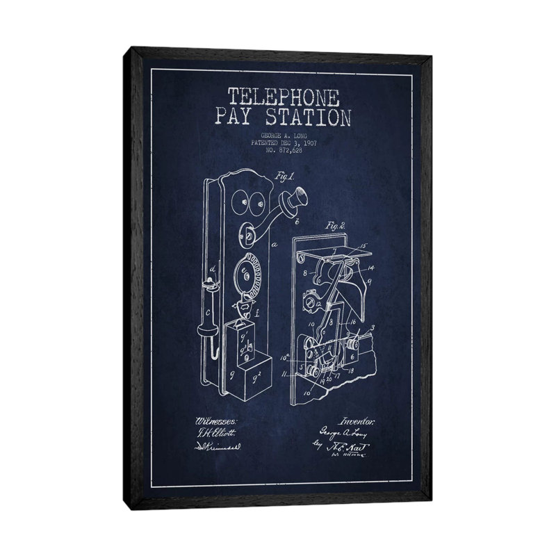 Long Telephone Blue Patent Blueprint by Aged Pixel - Gallery-Wrapped Canvas Giclée on Canvas, 101.6 cm H x 66.04 cm W