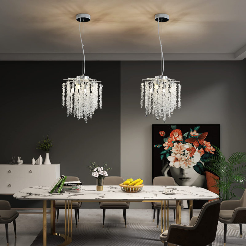 12" Silver Branch Chandelier with Octagon Bead Crystals, Modern Round, G9 Base, Excludes Bulb