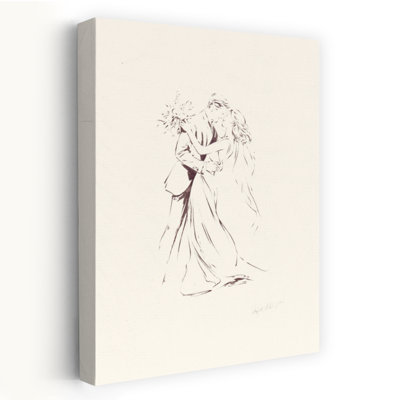 26 WElegant Sketch Of A Bride And Groom Embracing by Rafal Kulik - Wrapped Canvas Print