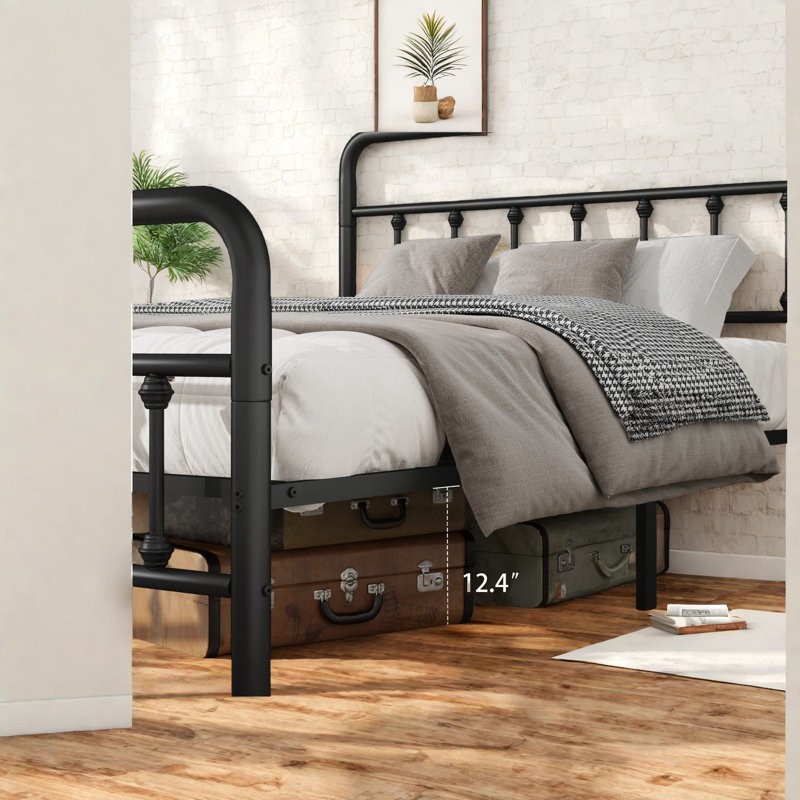 Lits simples spacieux en métal avec tête de lit, style moderne et rangement