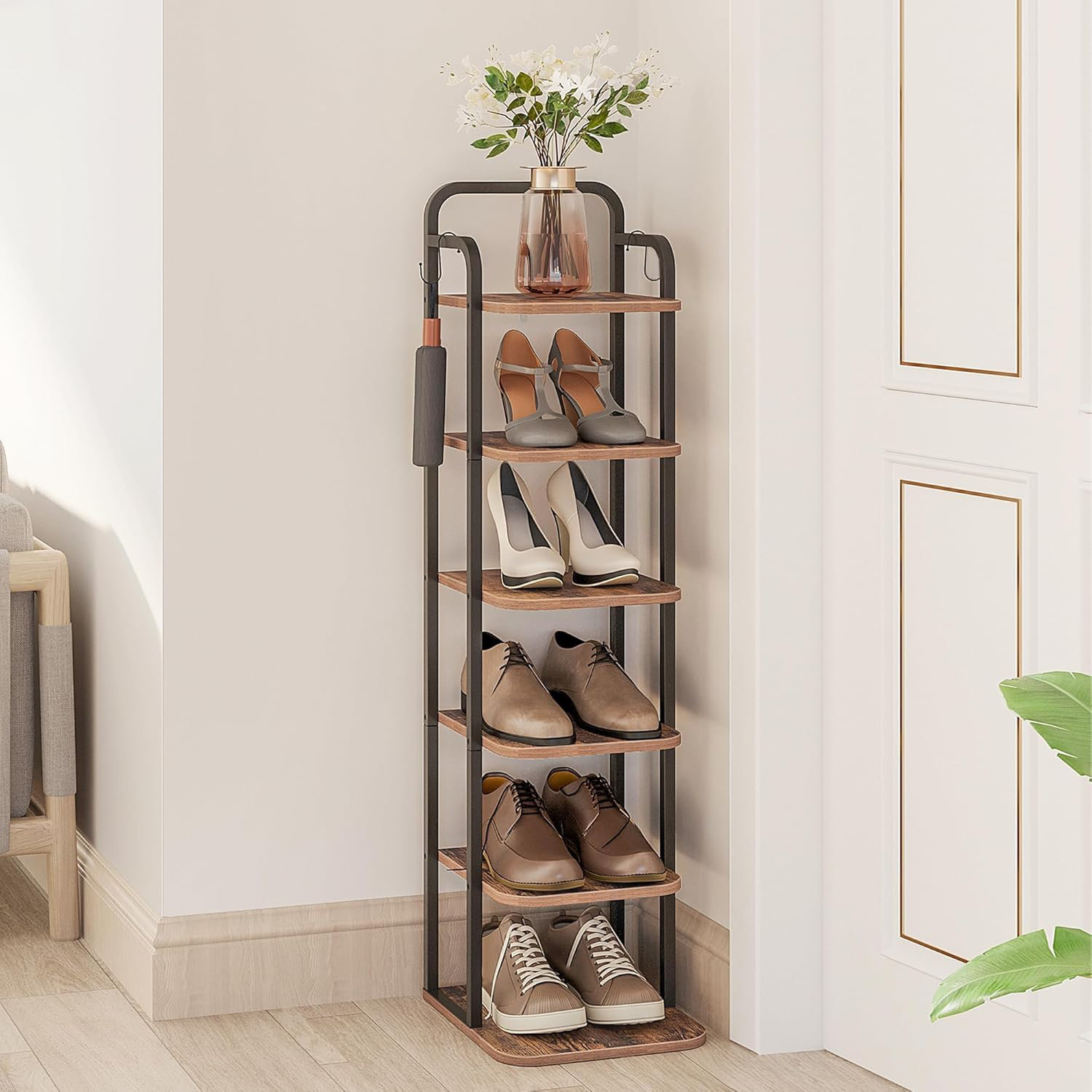 17 Stories Vertical Shoe Rack, Shoe Shelves, Wood Shoe Organizer