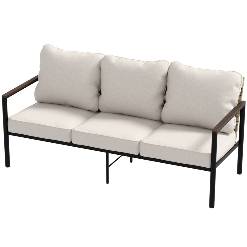 Canapé d'extérieur en métal avec coussins, Beige