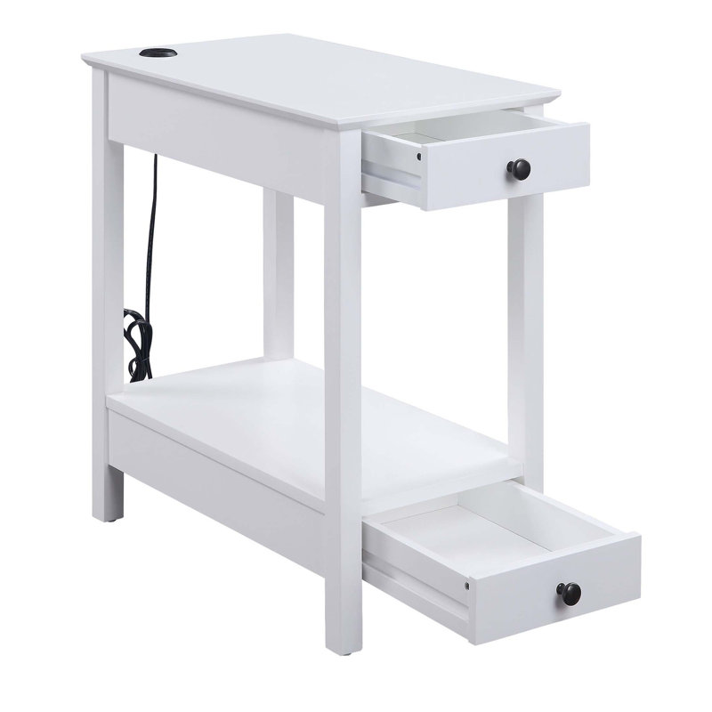 White Storage Accent Table with USB