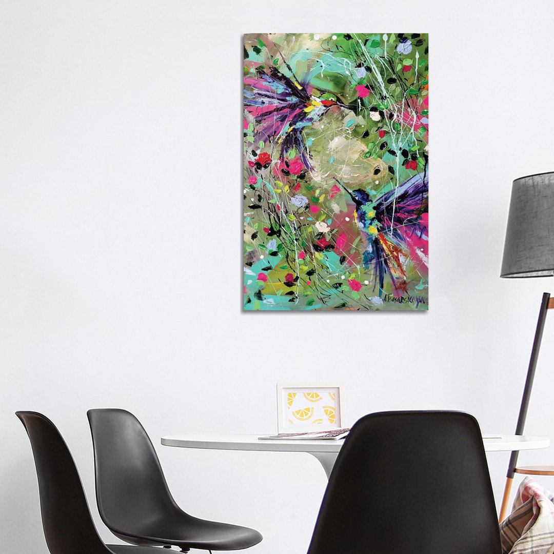 Blumen mit Vögeln von Aliaksandra Tsesarskaya - Galerie- Giclée auf Leinwand