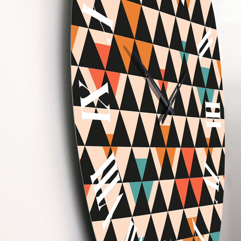 Horloge murale à motif triangles noirs sur fond bleu et orange rétro II, Petit