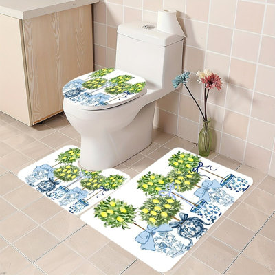 Ensemble de 3 tapis de salle de bain topiaire citron blanc bleu pour décor chinois
