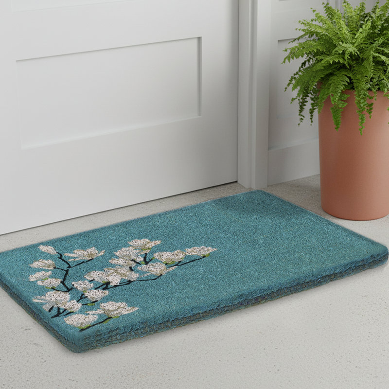 Yohane Magnolia Branch Entryway Doormat, 24" W x 36" L, Blue, Coir