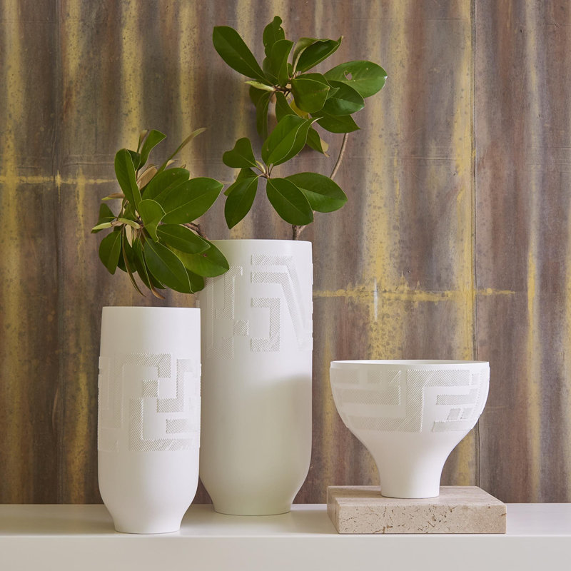 Ancestral Pueblo Inspired Matte White Ceramic Vase 16"x7.25"