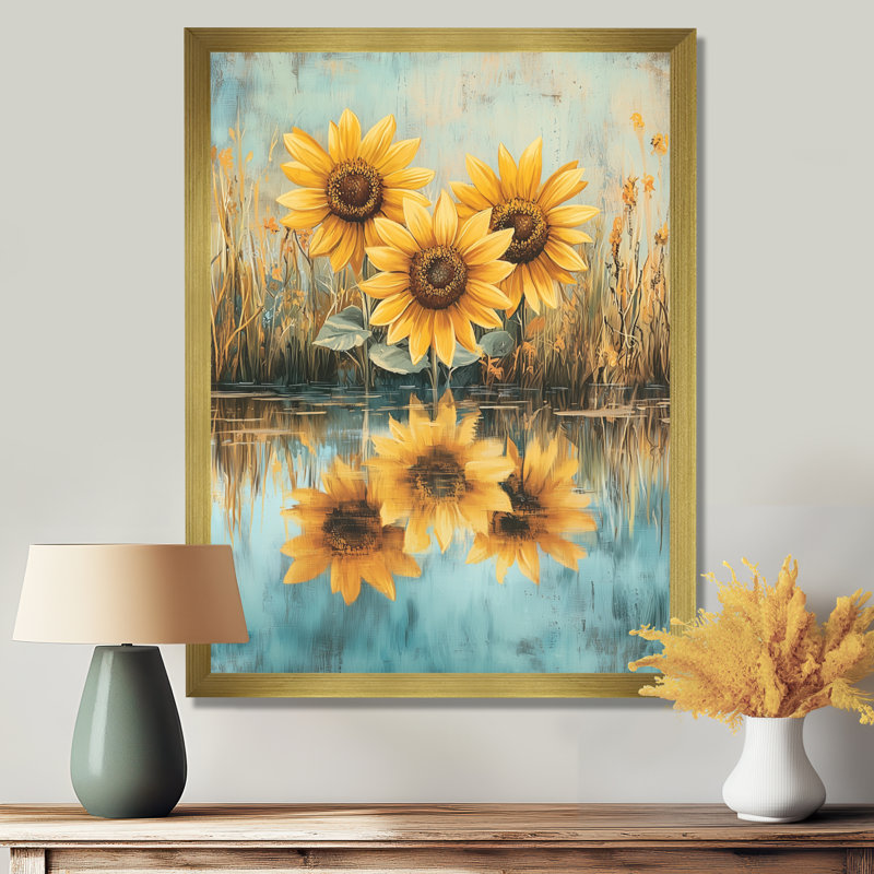 Diskson - impressions sur toile florales, H 40 po x l 30 po, Reproduction encadrée d'une seule photo, Doré
