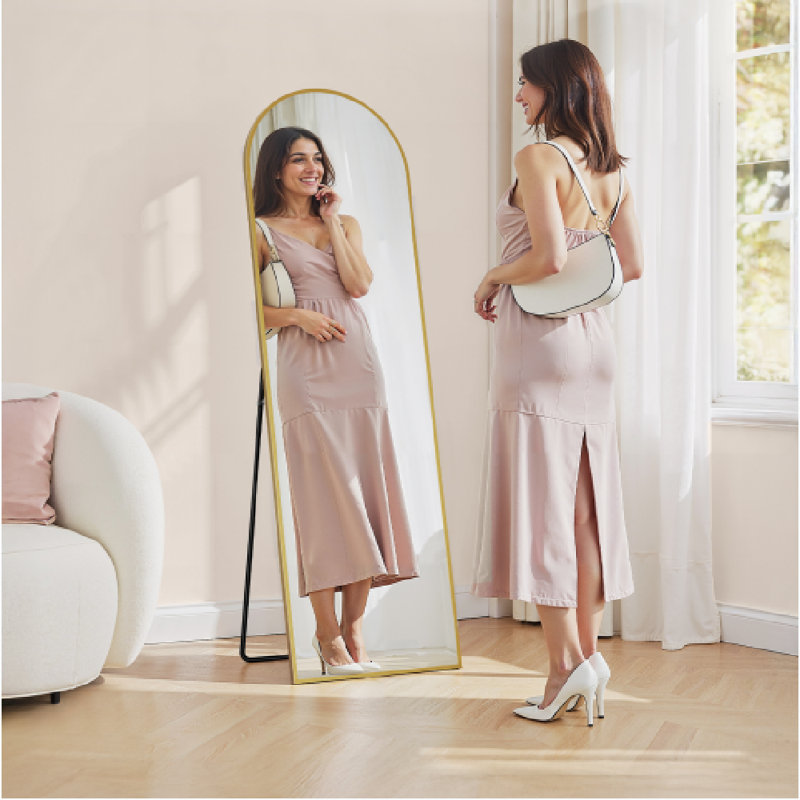 Arched Full Length Mirror with Stand, Pale Gold, 150 cm H x 40 cm W