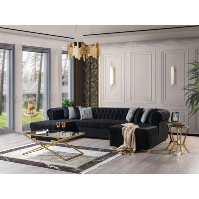 Lorena Black Velvet Sectional Chaise