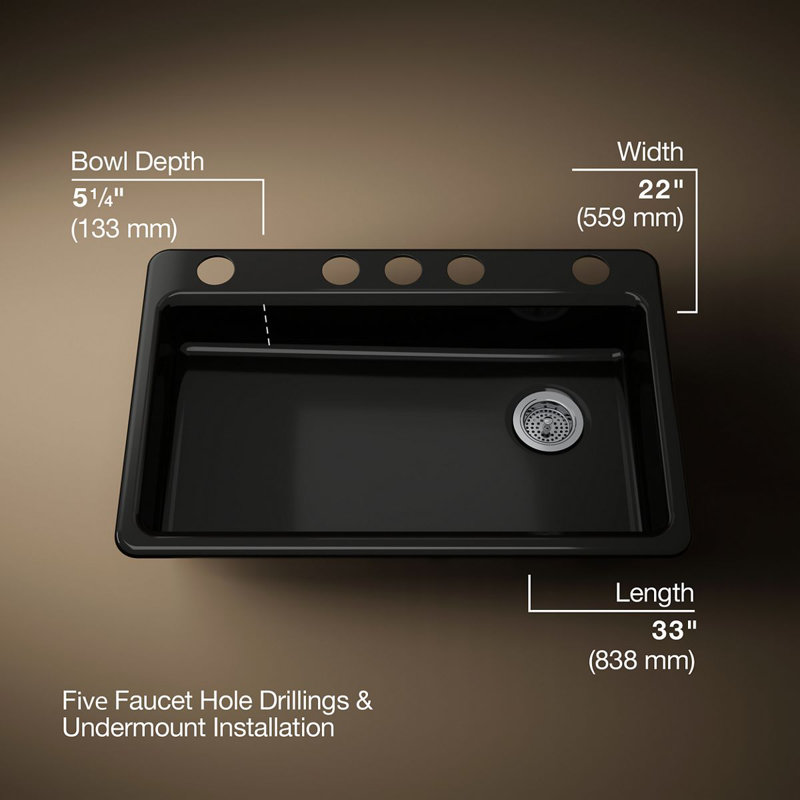 Riverby 33" L x 22" W Undermount Single Bowl Kitchen Sink, Black