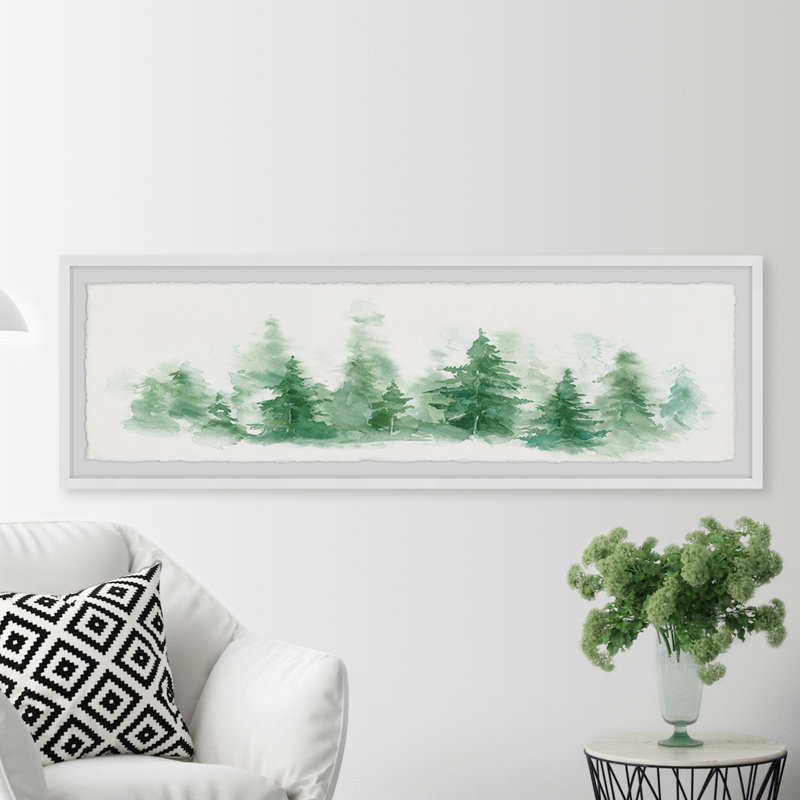 Hazy Pine Forest - Single Picture Frame Panoramic Painting, 25cm H x 76cm W x 3.81cm D
