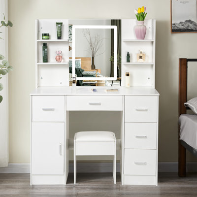 Modern Makeup Vanity Desk With Mirror And Lights by Latitude Run