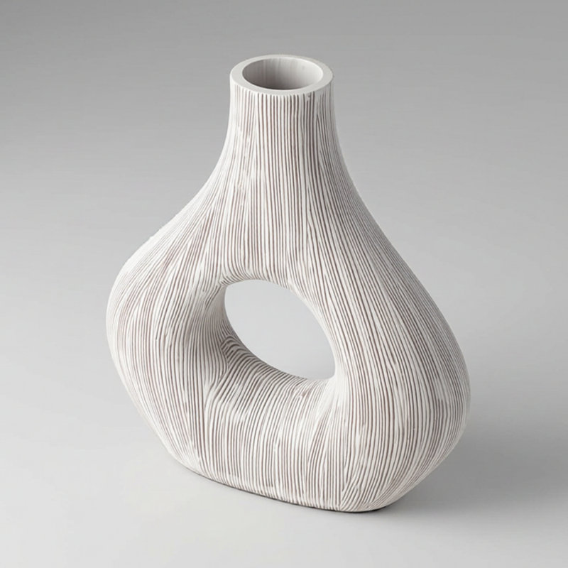 Elara 9" Textured Sculptural Donut Vase (White), 9 inch Donut Vase, White