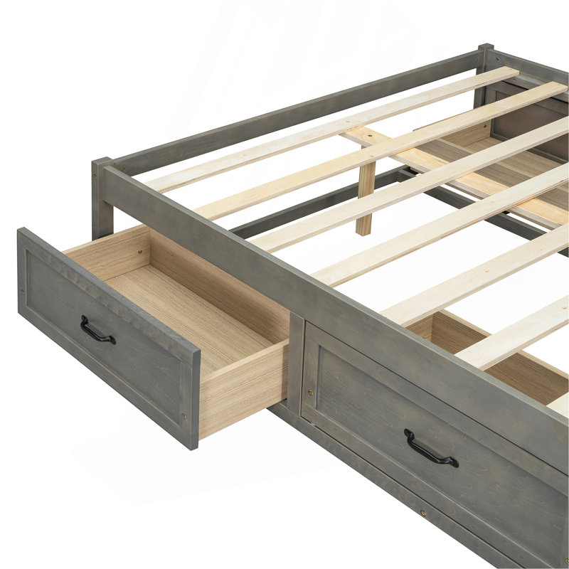 Lit plateforme avec 6 tiroirs de rangement, Antique Grey, Lit double