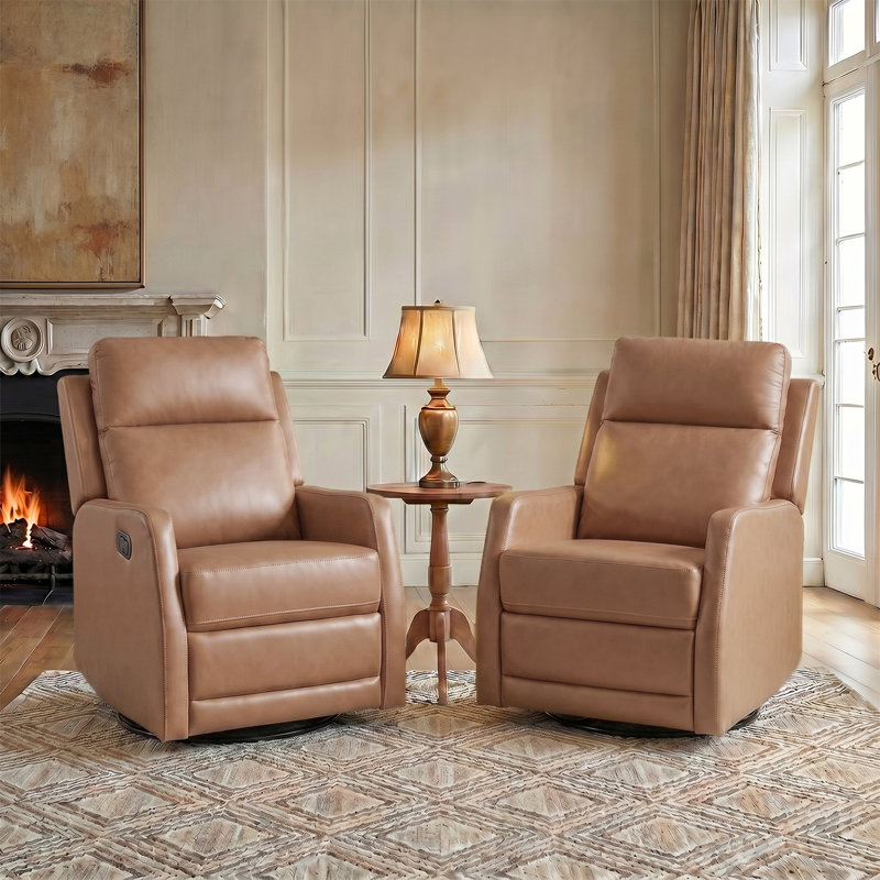 Giselle 26.5" Wide Manual Swivel Rocker Recliner with Metal Base, Camel