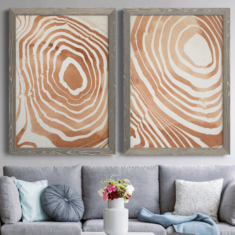 «Wood Grain Suminagashi III», ensemble de 2 impressions encadrées, H 37,5 po x l 55 po x P 1,5 po, Toile avec cadre gris