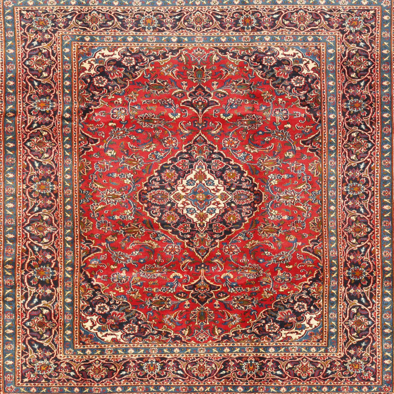 Tapis traditionnel mehroon/noir/crème, Carré 4 pi