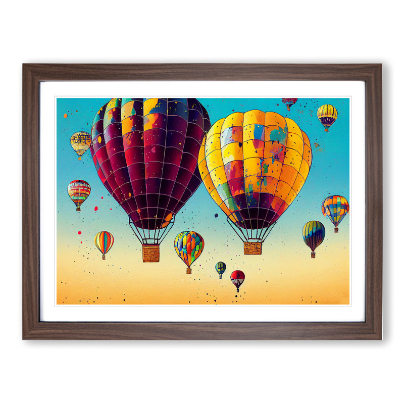 Splattered Hot Air Balloons Vol.2 - Framed Print, 46cm H x 64cm W x 2cm D, Walnut