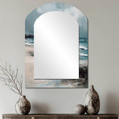Coastal Waves III - miroir mural asymétrique unique sur plage, miroir arqué moderne, impression sur métal
