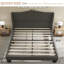 Cadre de lit Lit plateforme en chenille avec tête de lit à oreilles de 51 po de hauteur, tissu doux chenille, lit plateforme de style simple rétro sans sommier, assemblage facile, noir-770002224