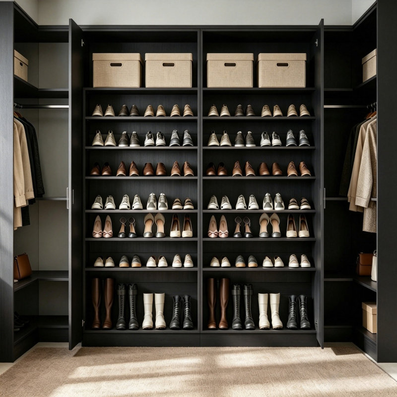 40 Pair Shoe Cabinet With Adjustable Shelves, Black