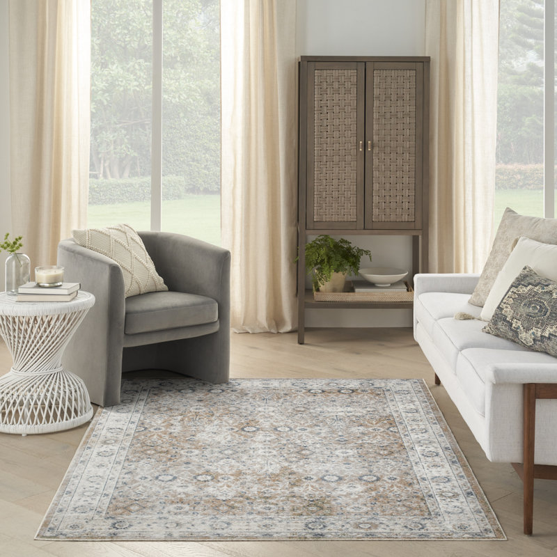 Nourison Astra Machine Washable Silver Taupe Vintage Indoor Rug, Rectangle 5'3" x 7'