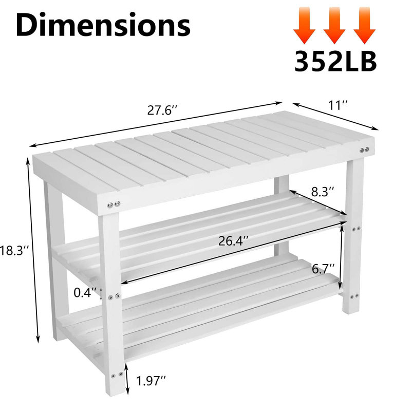 6 Pair Shoe Storage Bench, 3-Tier Shoes Rack, White