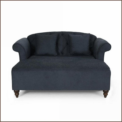 Traditional-Contemporary Loveseat Chaise Lounge for Living Room - Polyester with Button Tufting &amp; Accent Pillows | Gray | Fabric | Cushion Back