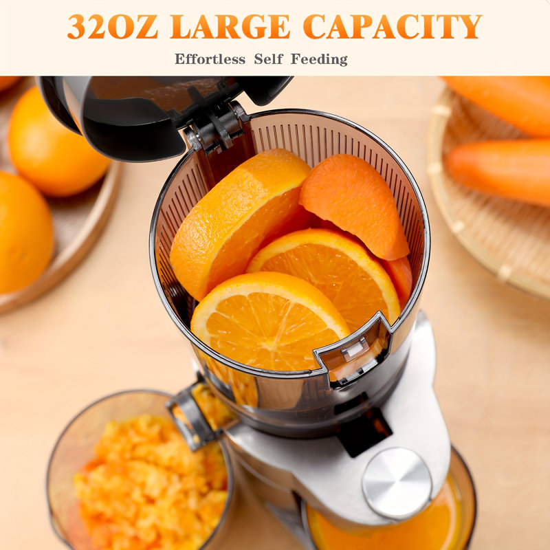 Cold Press Juicer Machine with 4-Inch Wide Chute, Slow Masticating Juicer Machine for Whole Fruits & Vegetables, High Juice Yield, Gray