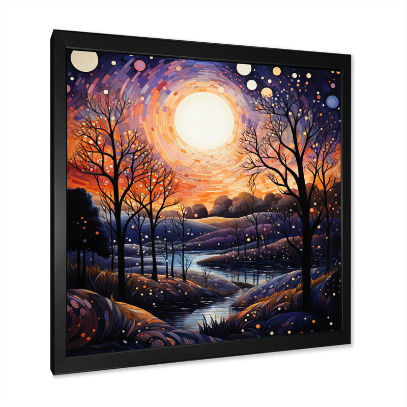 Mid Century Dreamy River - Imprimé, Cadre photo noir, H 36 po x l 36 po x P 1,5 po