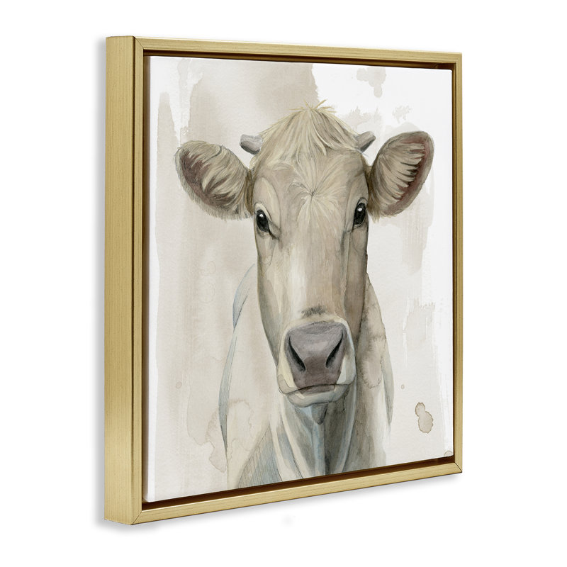 Art mural encadré sur toile flottante, portrait par Grace Popp, 18" H x 18" W, Cadre flottant métallique doré