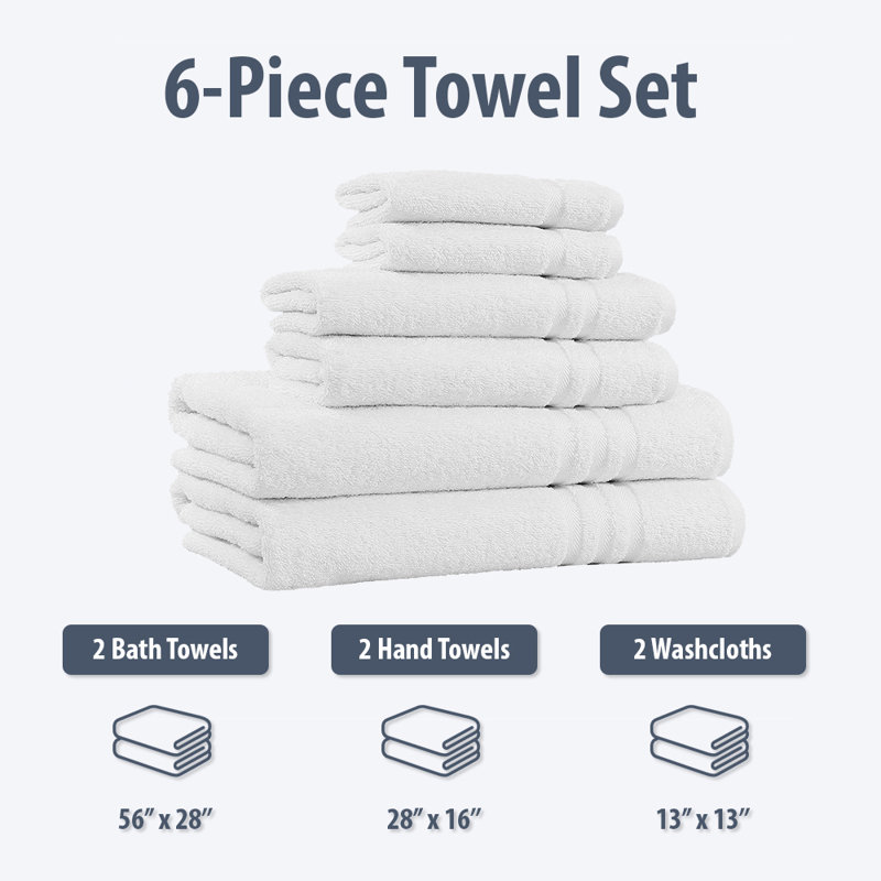 Ensemble de serviettes 6 pièces 100% coton , Blanc