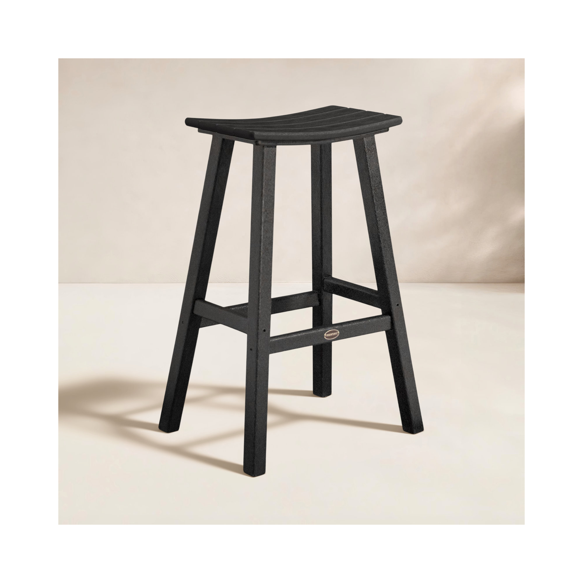 POLYWOOD Traditional Garden Patio Bar Stool, 29.75" H, Black