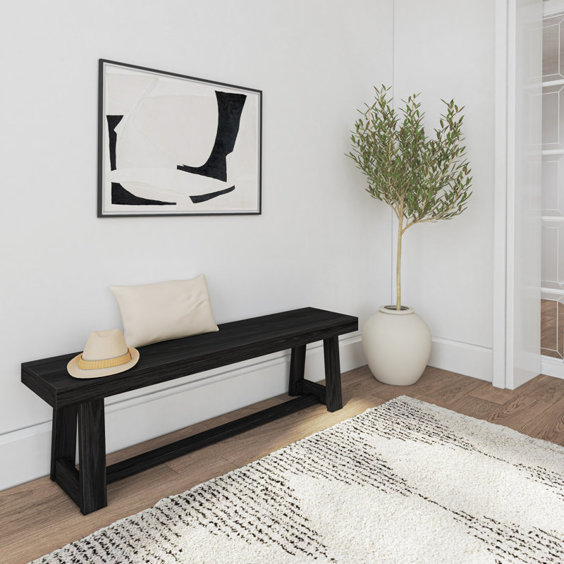 Linzy Classic Wood Bench, Black Wirebrush
