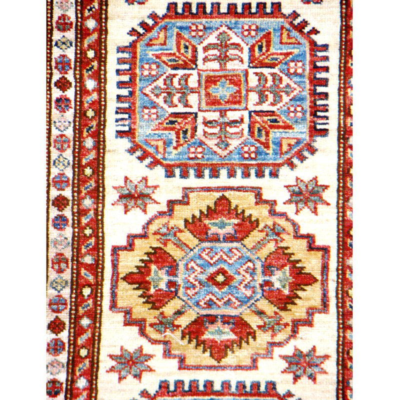 Tapis unique rouge / ivoire noué à la main de 2 pi 9 po x 13 pi 8 po