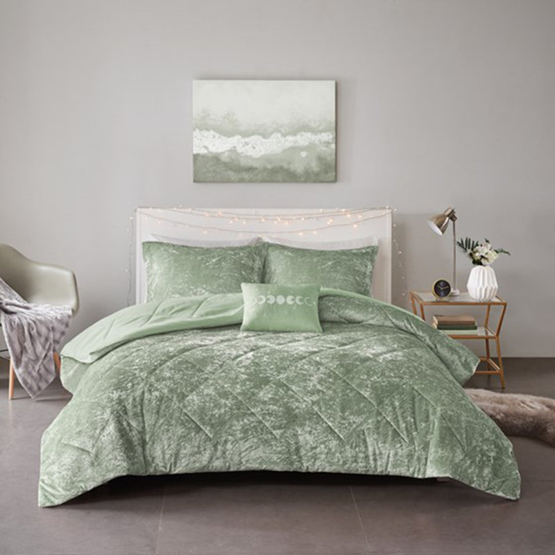 Ensemble d'édredon avec coussin décoratif, Édredon pour lit simple + 2 pièces supplémentai, Vert