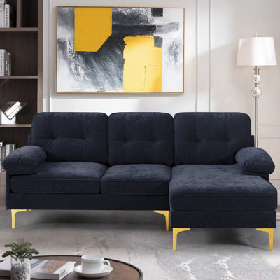 Canapé modulaire rembourré en chenille 82,7 po Rhylin, petit canapé confortable avec méridienne réversible pour espaces compacts