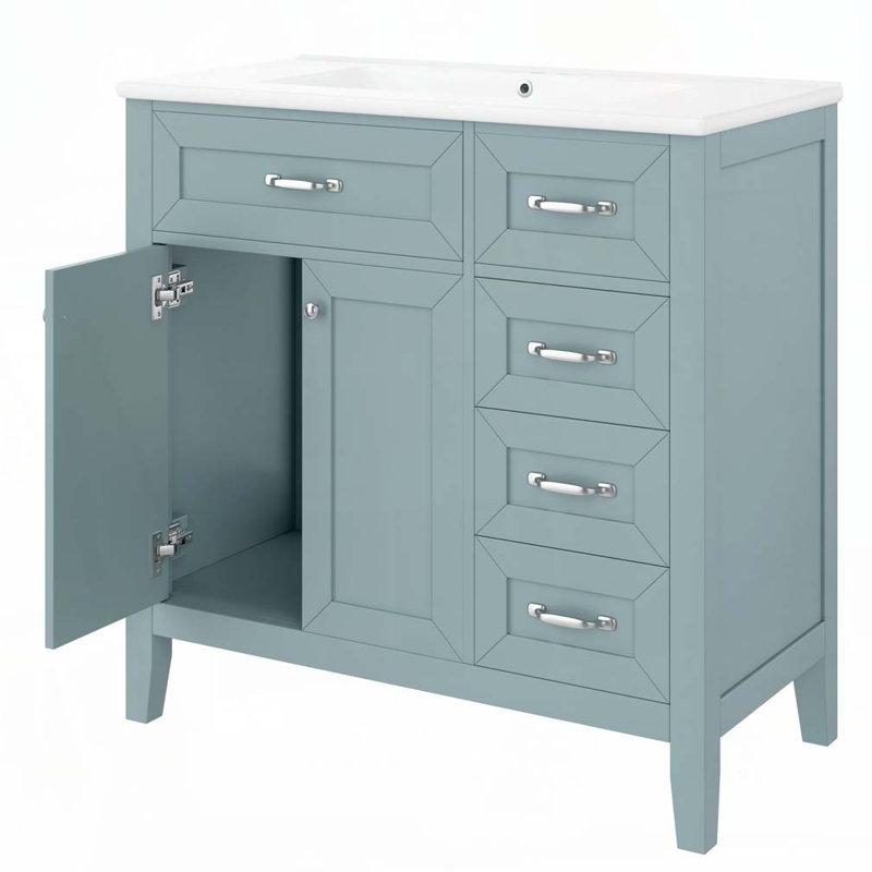 Meuble-lavabo 36 po avec lavabo, Vert / Argent