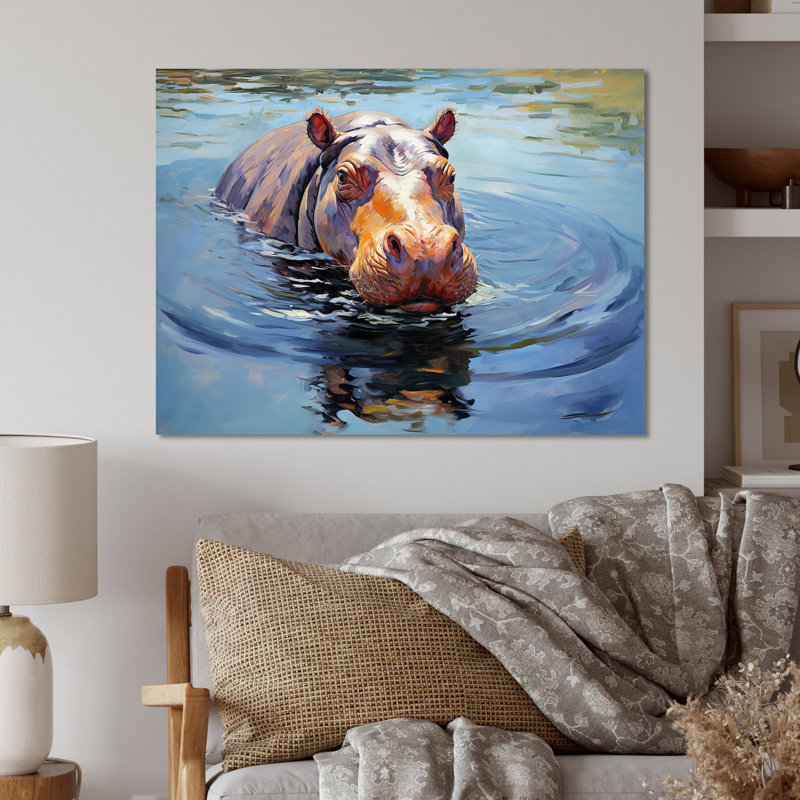 Curious Water Hippo - Hippopotamusmetal, art mural MT134468, H 24 po x l 32 po x P 1 po
