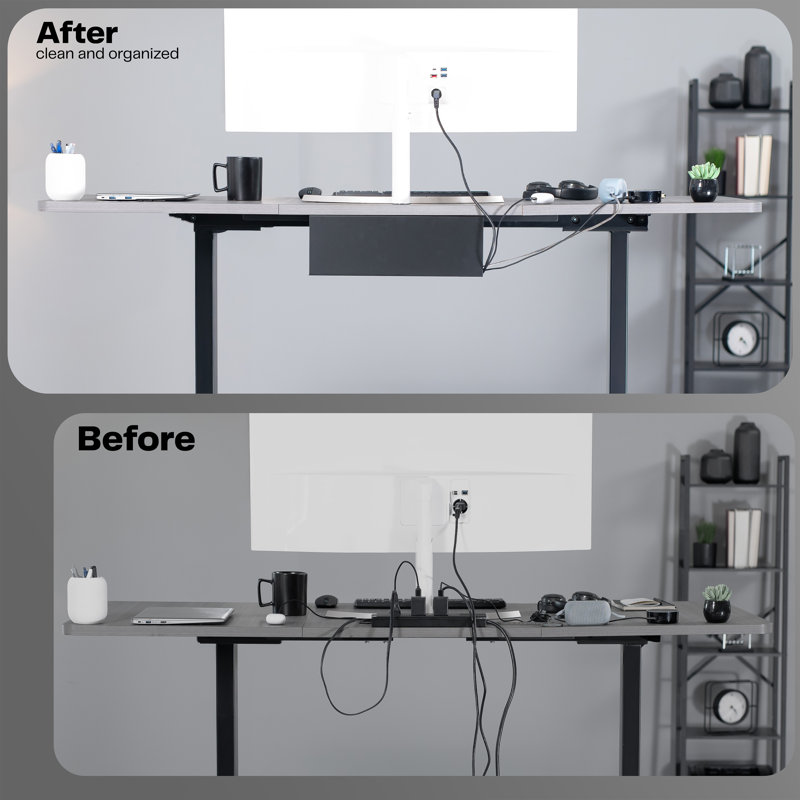 VIVO Black Metal Under Desk Cable Management Tray