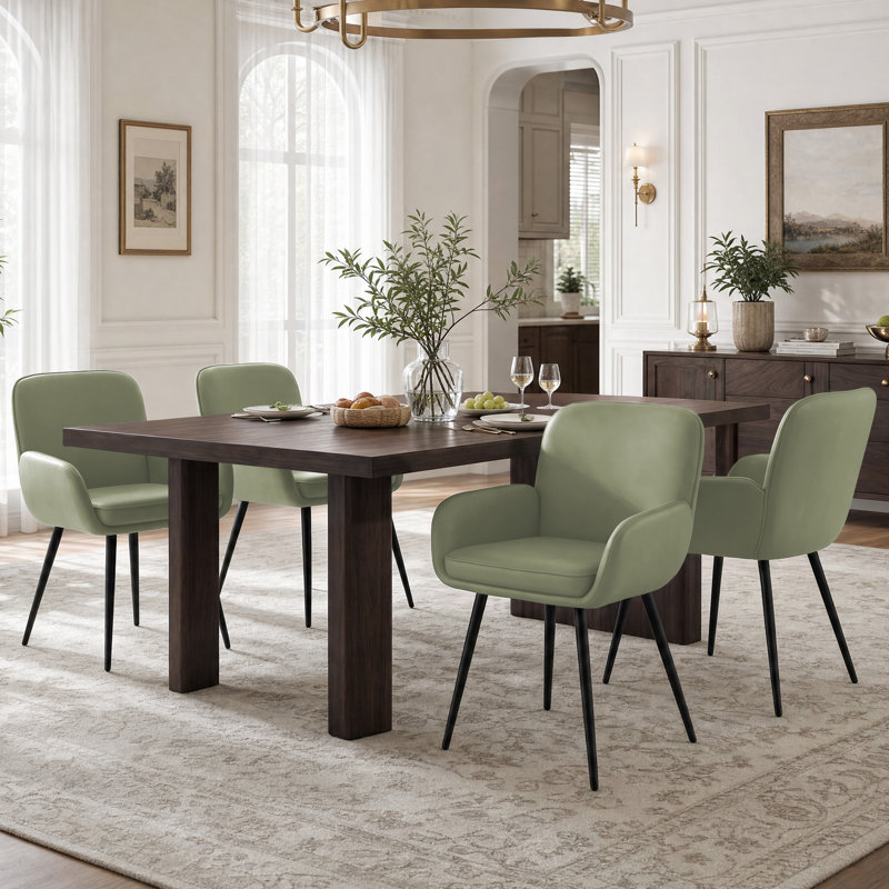 Chaises de salle à manger rembourrées en similicuir avec pieds en métal (ensemble de 4), 4, Similicuir vert