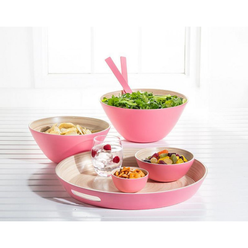 Handled Fork And Spoon Salad Servers, Pink