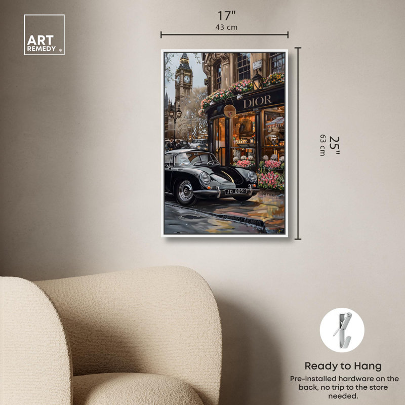 «A View of London from the Car» par Art Remedy, H 25 po x l 17 po, Cadre flottant, Blanc