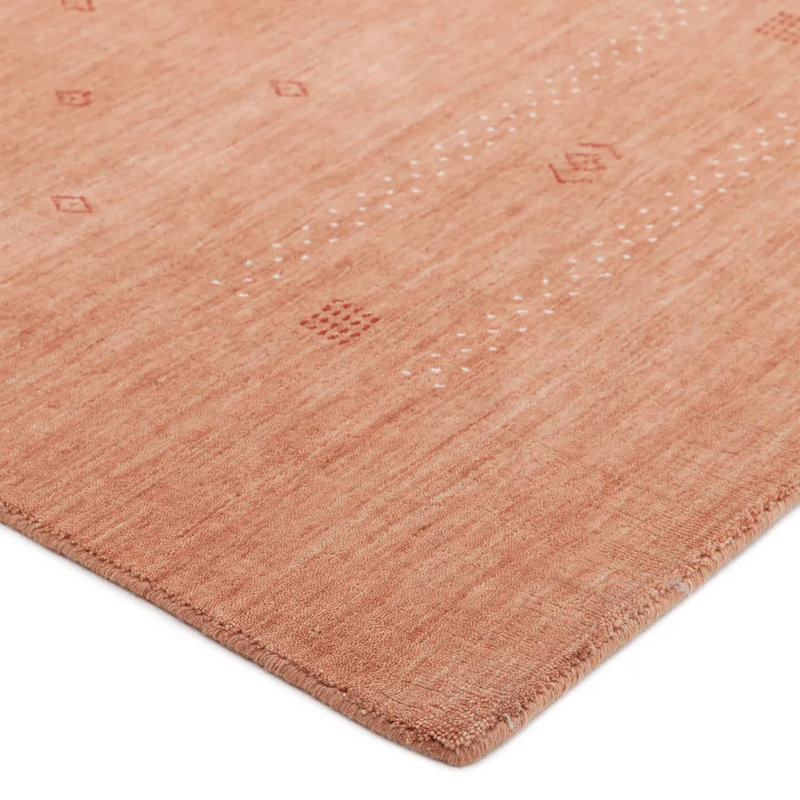 Simi Hand Knotted Cotton/Wool Southwestern Area Rug, Peach, Rectangle 6' x 9'